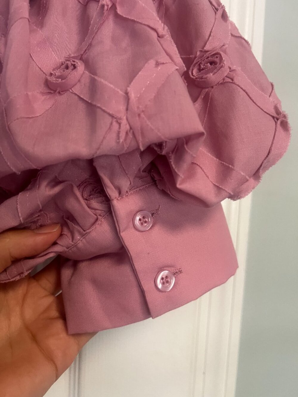 Gracia Puff Sleeve Button-Down Collared Solid Top - Picture 7 of 9